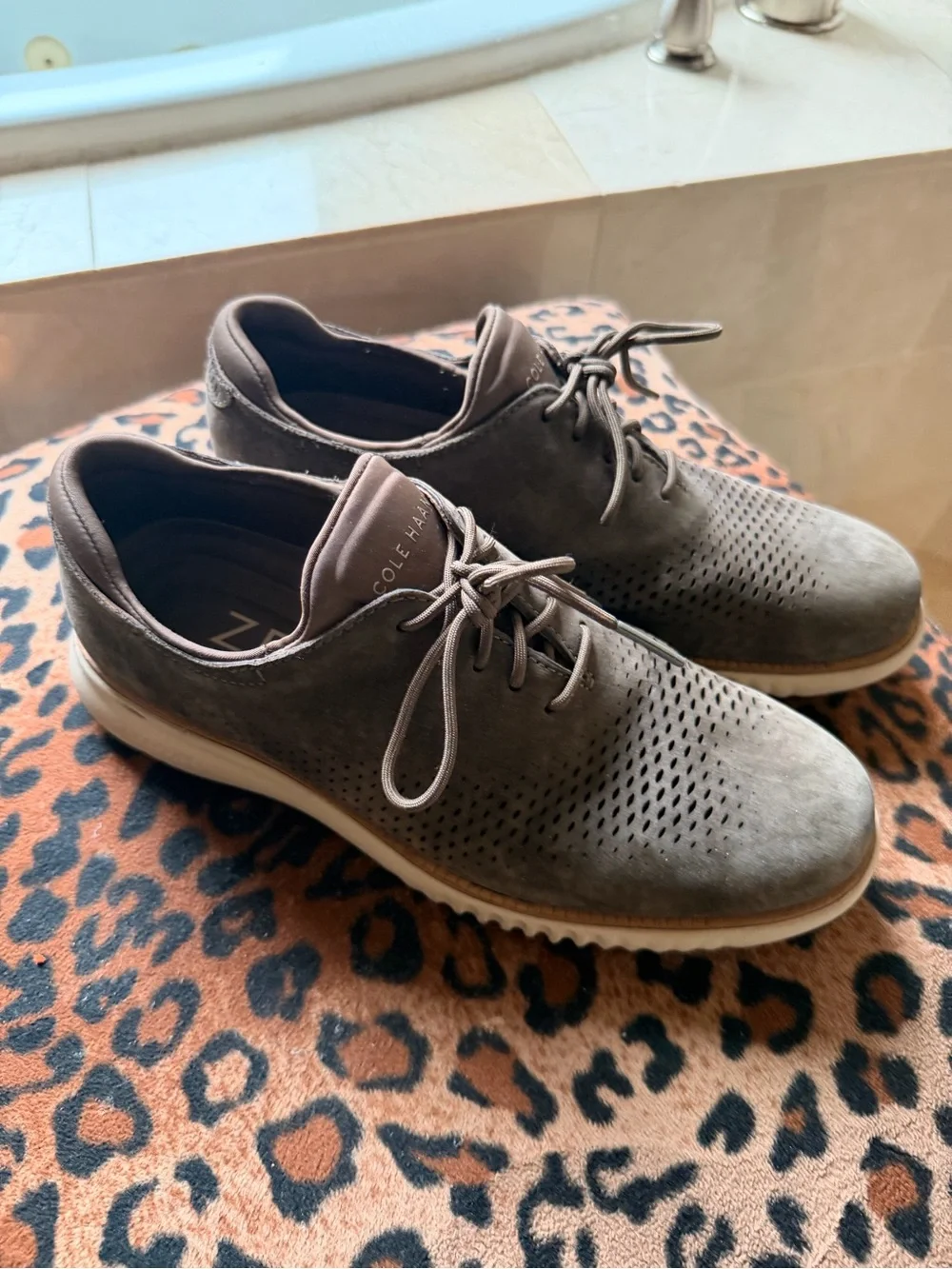 Cole Haan Men's Taupe Perforated Suede Lace-Up Oxfords